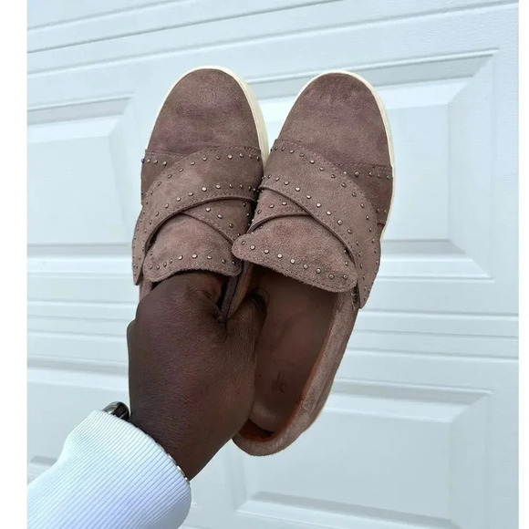 Frye Women's Velcro Slip On Nina Stud Slip Suede Sneakers in Dusty Rose Size 7.5 - Picture 10 of 11